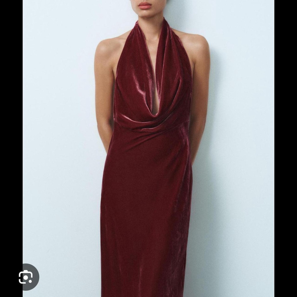ZARA ELEGENCE VELVET OPEN BACK MIDI DRESS - SIZE S - BRAND NEW WITH TAG - Picture 4 of 8